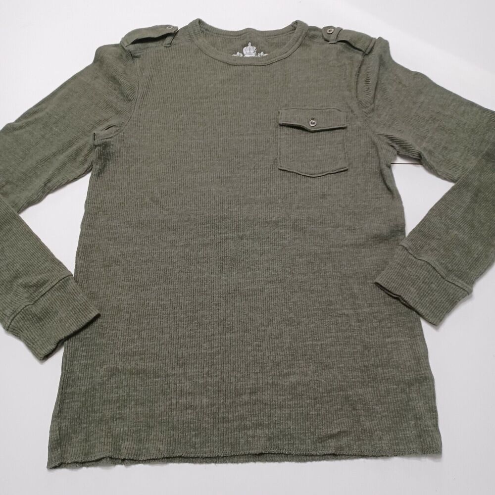 Helix‎ Mens M Henley Sweater Heathered Charcoal Grey Long Sleeve Shirt Buttons